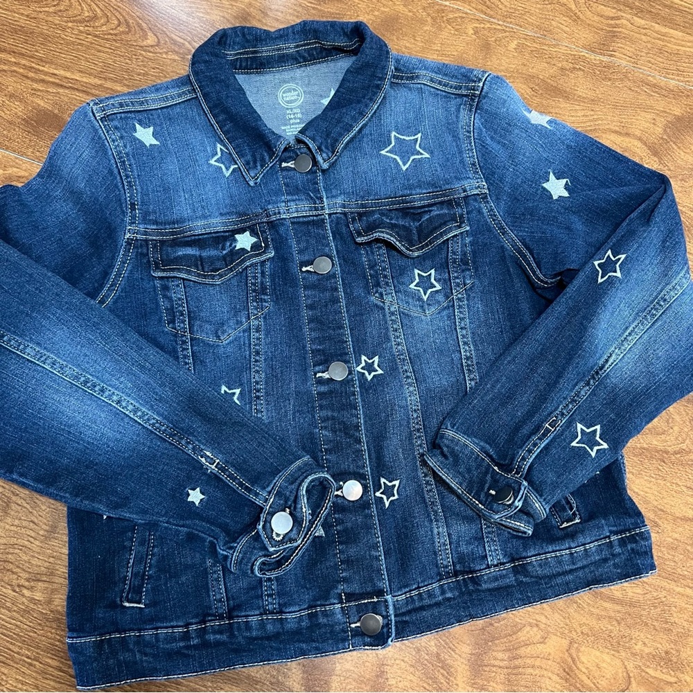 Wonder Nation Embroidered Start Denim Jean Jacket Kids size Xl (14/16 Plus )